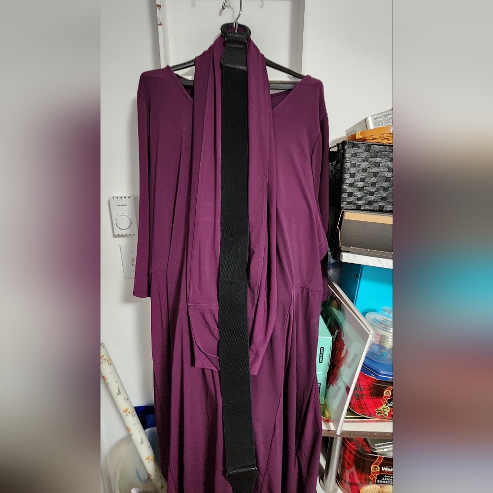 Roaman's Deep Purple Dress With Belt And Infinity Scarf